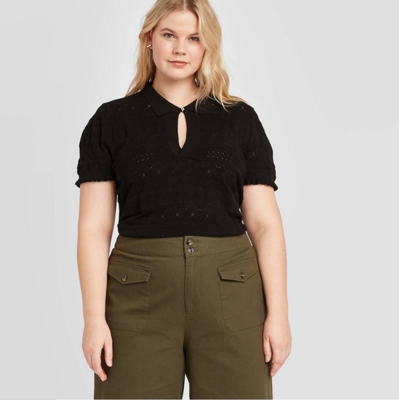 Who What Wear Pointelle Polo Black 2X NWT - Picture 1 of 8